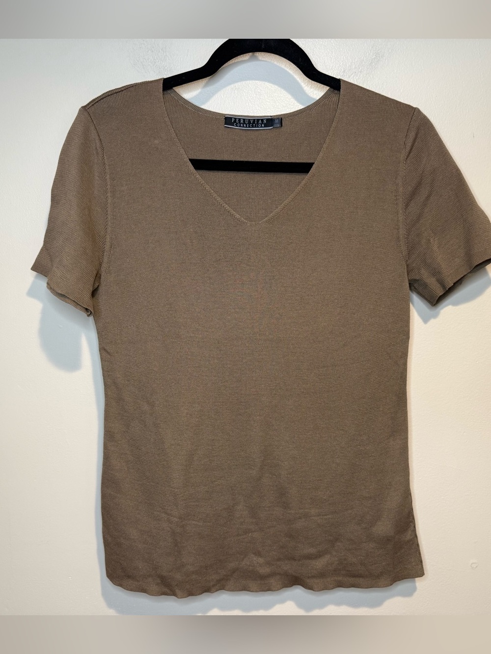 Peruvian Connection 100% Pima cotton rib knit v-neck short sleeve top